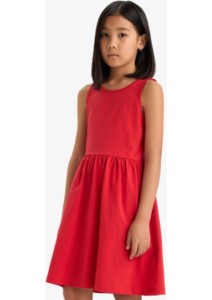 Kız Çocuk Bisiklet Yaka Basic Düz Kolsuz Yazlık Elbise B4336A825SM