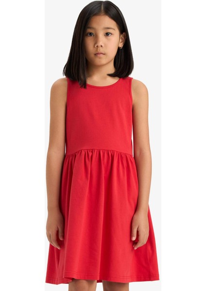 Kız Çocuk Bisiklet Yaka Basic Düz Kolsuz Yazlık Elbise B4336A825SM