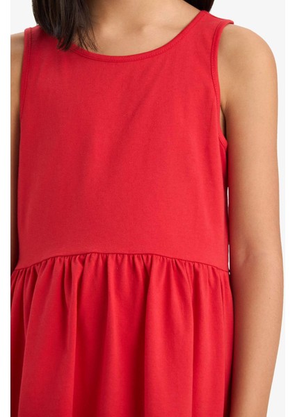 Kız Çocuk Bisiklet Yaka Basic Düz Kolsuz Yazlık Elbise B4336A825SM