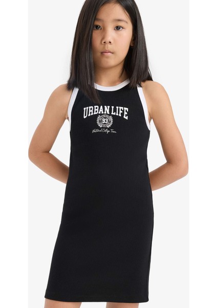 Kız Çocuk Baskılı Fitilli Kaşkorse Kolsuz Yazlık Elbise B4491A825SM