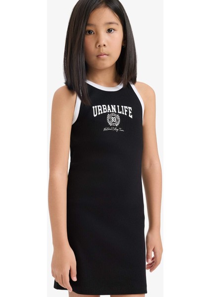 Kız Çocuk Baskılı Fitilli Kaşkorse Kolsuz Yazlık Elbise B4491A825SM