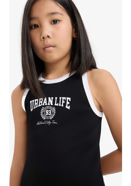 Kız Çocuk Baskılı Fitilli Kaşkorse Kolsuz Yazlık Elbise B4491A825SM