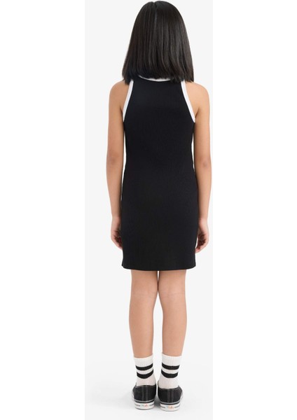 Kız Çocuk Baskılı Fitilli Kaşkorse Kolsuz Yazlık Elbise B4491A825SM