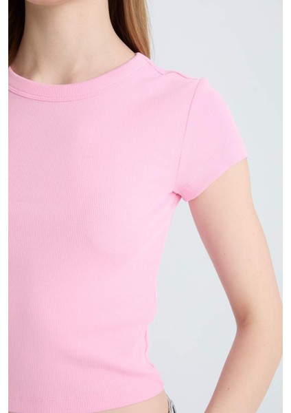 Coool Fitted Bisiklet Yaka Basic Düz Fitilli Kaşkorse Kısa Kollu Tişört E0287AX25SM