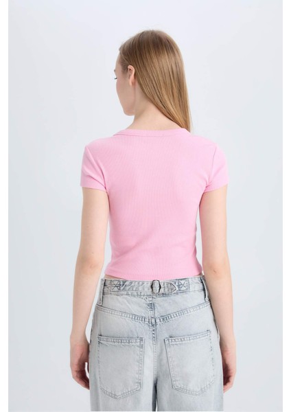 Coool Fitted Bisiklet Yaka Basic Düz Fitilli Kaşkorse Kısa Kollu Tişört E0287AX25SM