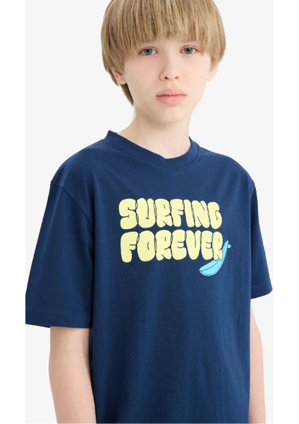 Erkek Çocuk Bisiklet Yaka Baskılı Kısa Kollu Tişört E0183A825HS