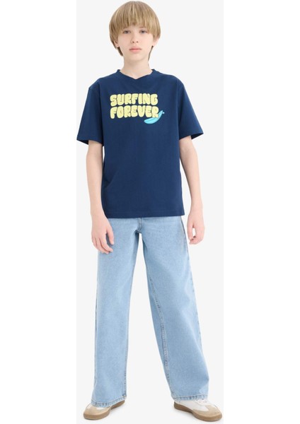 Erkek Çocuk Bisiklet Yaka Baskılı Kısa Kollu Tişört E0183A825HS