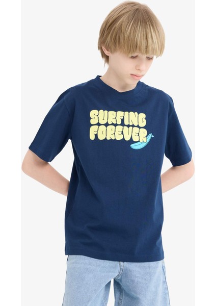 Erkek Çocuk Bisiklet Yaka Baskılı Kısa Kollu Tişört E0183A825HS