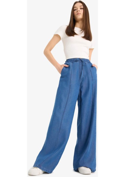 Pull On Wide Leg Yüksek Bel Uzun Tensel Yıkamalı Pantolon D8243AX25SM