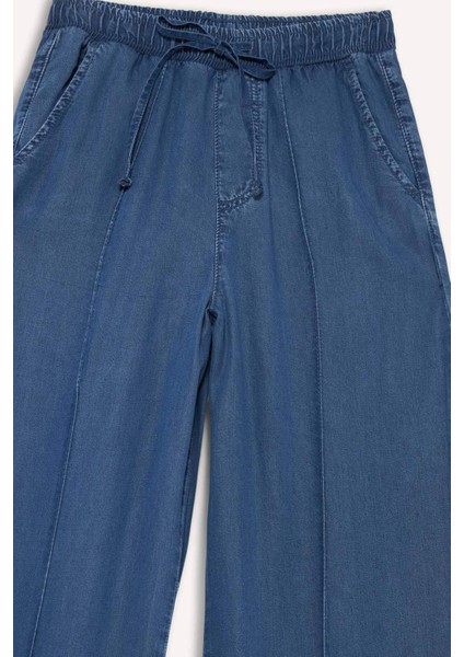 Pull On Wide Leg Yüksek Bel Uzun Tensel Yıkamalı Pantolon D8243AX25SM