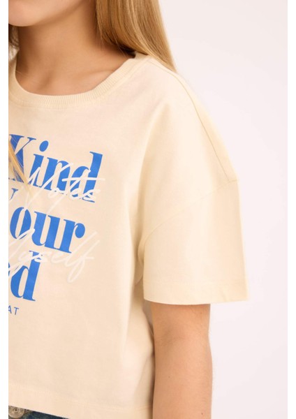 Kız Çocuk Bisiklet Yaka Baskılı Kısa Kollu Tişört E0352A825SM