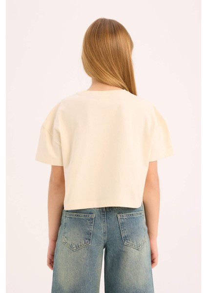 Kız Çocuk Bisiklet Yaka Baskılı Kısa Kollu Tişört E0352A825SM