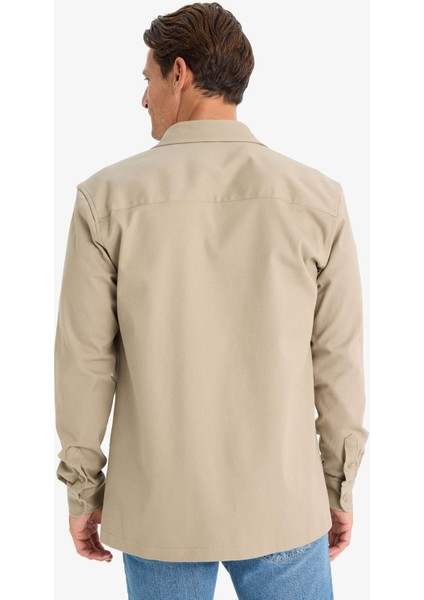 Regular Fit Polo Yaka Gabardin Uzun Kollu Gömlek D6147AX25SP