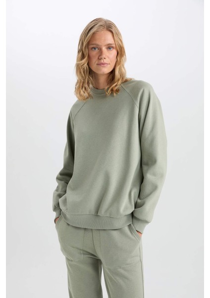 Oversize Geniş Kalıp Bisiklet Yaka Kalın Basic Düz Sweatshirt V2697AZ24WN