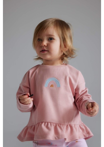 Kız Bebek 2'li Takım Sweatshirt Unicorn Baskılı Beli Lastikli Alt