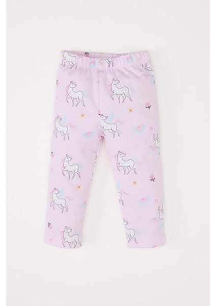 Kız Bebek 2'li Takım Sweatshirt Unicorn Baskılı Beli Lastikli Alt