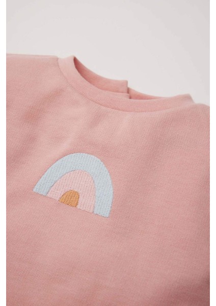 Kız Bebek 2'li Takım Sweatshirt Unicorn Baskılı Beli Lastikli Alt