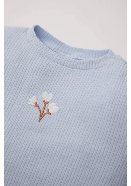 Kız Bebek 2'li Takım Çiçekli Fitilli Kaşkorse Uzun Kollu Tişört Beli Lastikli Alt Y1122A225SP