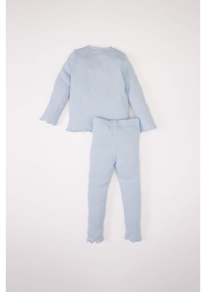 Kız Bebek 2'li Takım Çiçekli Fitilli Kaşkorse Uzun Kollu Tişört Beli Lastikli Alt Y1122A225SP