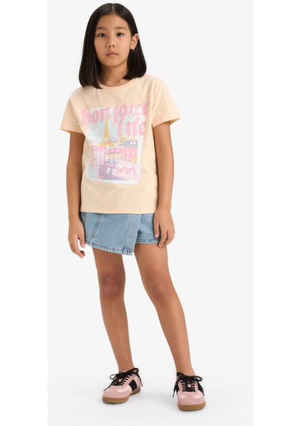 Kız Çocuk Bisiklet Yaka Anime Baskılı Kısa Kollu Tişört