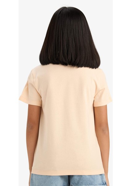 Kız Çocuk Bisiklet Yaka Anime Baskılı Kısa Kollu Tişört