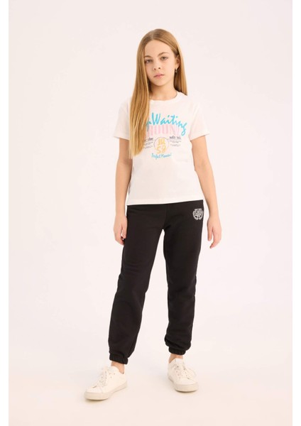 Kız Çocuk Bisiklet Yaka Baskılı Kısa Kollu Tişört E0351A825SM