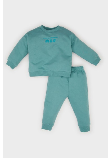 Kız Bebek 2'li Takım Çiçekli Sweatshirt Beli Lastikli Eşofman Altı C2504A525SP