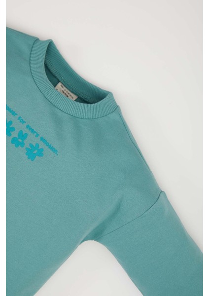 Kız Bebek 2'li Takım Çiçekli Sweatshirt Beli Lastikli Eşofman Altı C2504A525SP