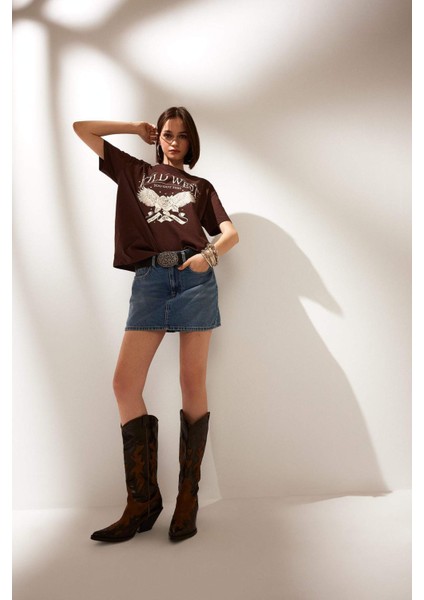 Yüksek Bel Jean Şort Etek E0567AX25SM