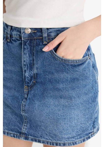 Yüksek Bel Jean Şort Etek E0567AX25SM