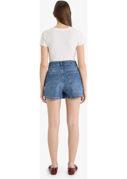 Yüksek Bel Jean Şort Etek E0567AX25SM