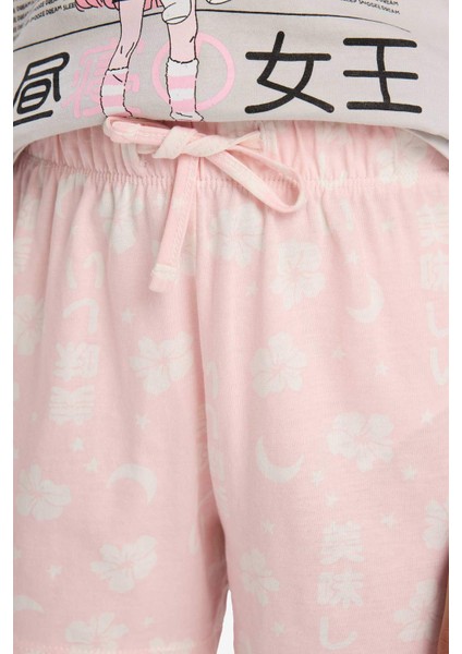 Kız Çocuk Pijama Takımı Baskılı Kısa Kollu Üst Desenli Şort E0545A825HS