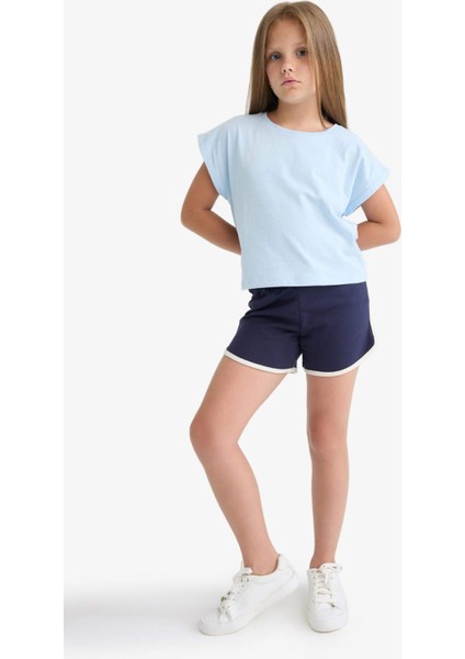 Kız Çocuk Beli Lastikli Basic Düz Şort