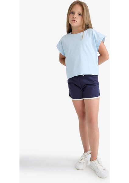 Kız Çocuk Beli Lastikli Basic Düz Şort