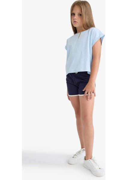 Kız Çocuk Beli Lastikli Basic Düz Şort