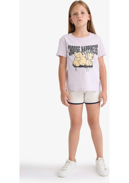 Kız Çocuk Beli Lastikli Basic Düz Şort