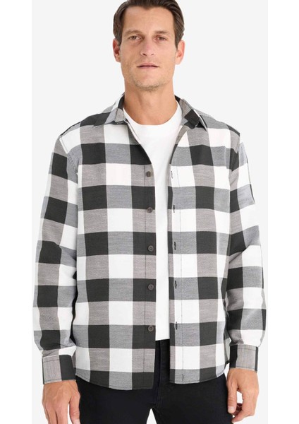 Regular Fit Polo Yaka Pamuklu Kareli Uzun Kollu Gömlek D6145AX25SP