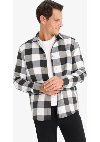 Regular Fit Polo Yaka Pamuklu Kareli Uzun Kollu Gömlek D6145AX25SP