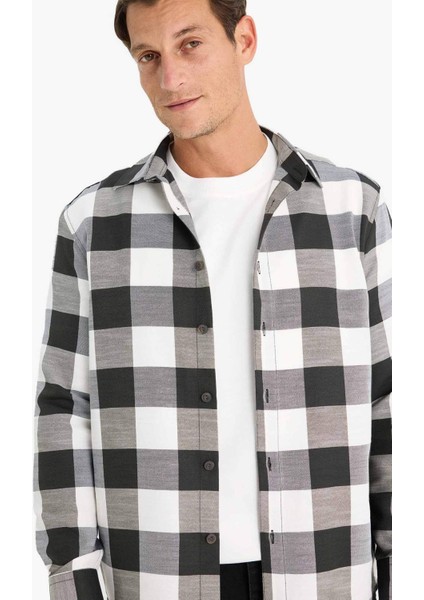 Regular Fit Polo Yaka Pamuklu Kareli Uzun Kollu Gömlek D6145AX25SP