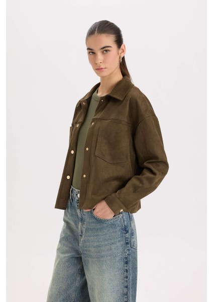 Crop Çıtçıtlı Cepli Süet Gömlek Ceket B2983AX24WN