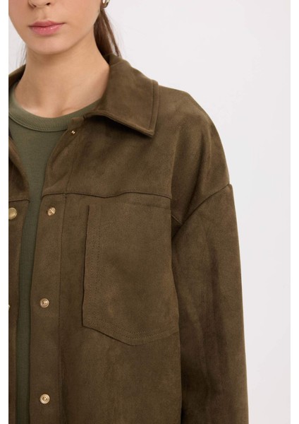 Crop Çıtçıtlı Cepli Süet Gömlek Ceket B2983AX24WN