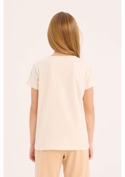 Kız Çocuk Pijama Takımı Baskılı Kısa Kollu Üst Beli Lastikli Uzun Alt E0543A825SM