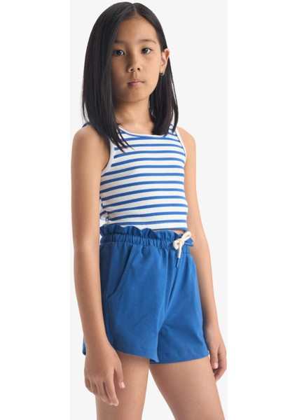 Kız Çocuk Beli Lastikli Baskılı Şort