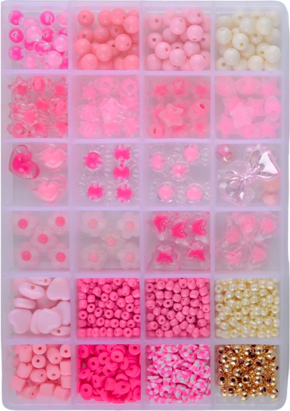 24 Gözlü Pembe Boncuk Seti Kendin Yap Hobi Çocuklar Için Takı Yapma Seti Kum Boncuk