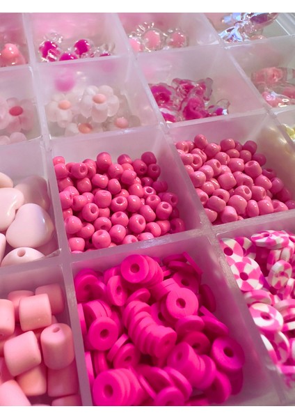 24 Gözlü Pembe Boncuk Seti Kendin Yap Hobi Çocuklar Için Takı Yapma Seti Kum Boncuk modelleri