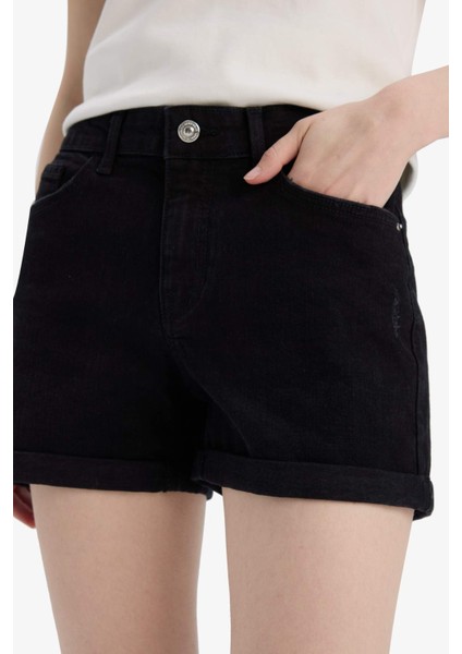 Yüksek Bel Düz Paça Jean Şort E0699AX25SM