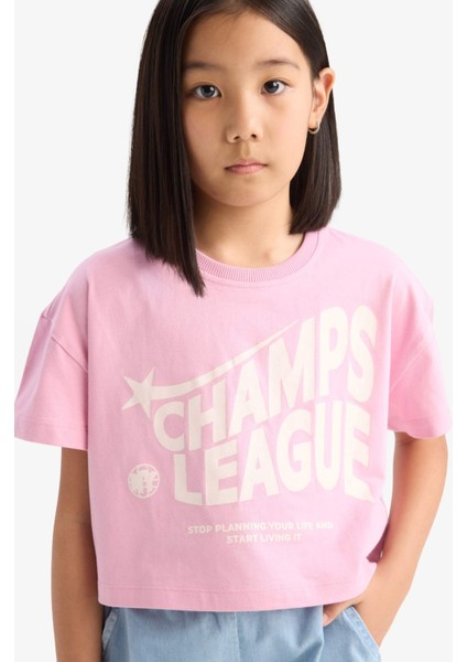 Kız Çocuk Bisiklet Yaka Baskılı Kısa Kollu Tişört E0352A825SM