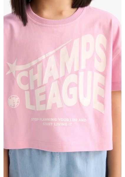 Kız Çocuk Bisiklet Yaka Baskılı Kısa Kollu Tişört E0352A825SM