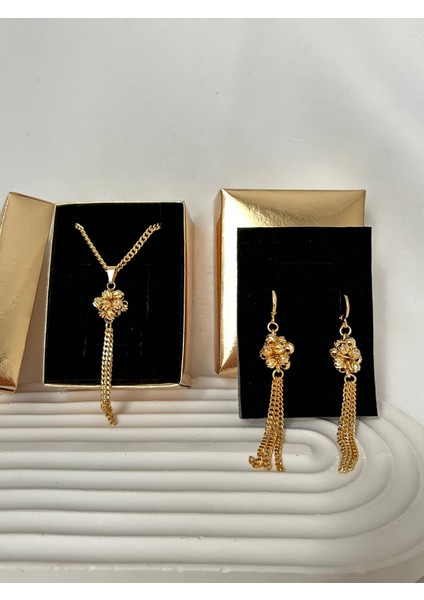 Altın Kaplama Kolye Küpe Seti Şık Göz Alıcı Set Bayramlık Davetler Için Eşe Anneye Hediye Kutulu fiyatları