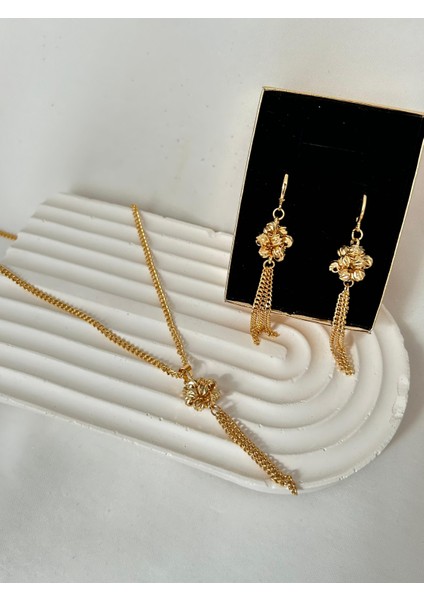 Altın Kaplama Kolye Küpe Seti Şık Göz Alıcı Set Bayramlık Davetler Için Eşe Anneye Hediye Kutulu modelleri